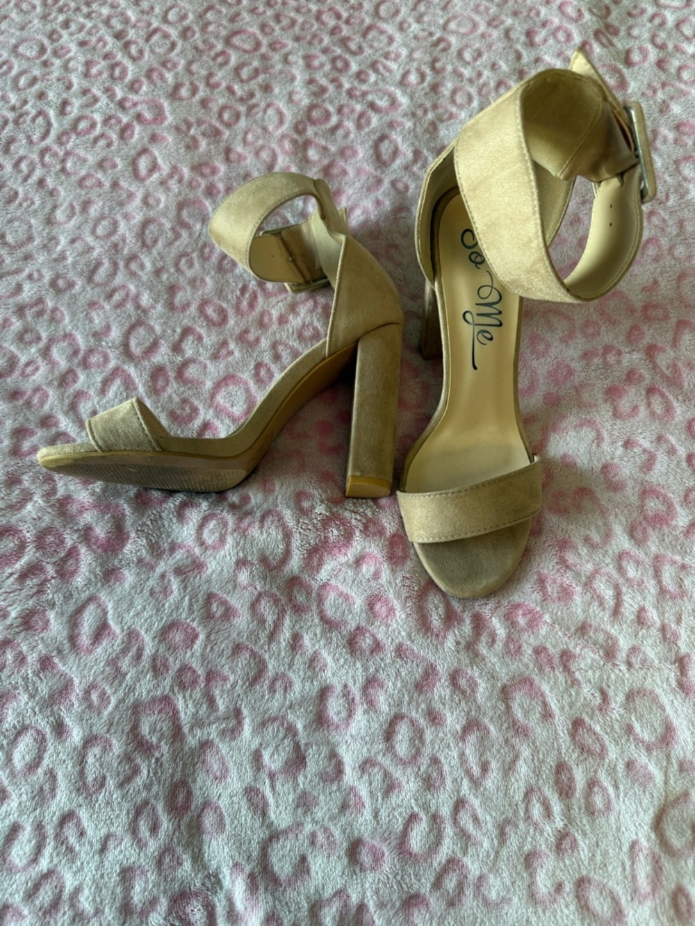 So Me Tan Block Heel Ankle Strap Sandals